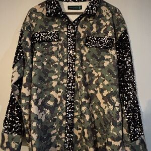 Camouflage Sequin Button-Up Shirt